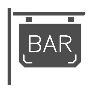 Bar signboard solid icon, Bartenders Day concept, Night bar sign on white 스톡 일러스트