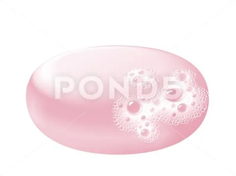 Bar of soap with foam isolated on white. Easy recolored vector Stock Illustration