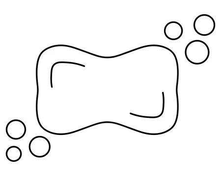A bar of soap. Soap foam from round bubbles. Sketch. Vector illustration. Illustrazione stock