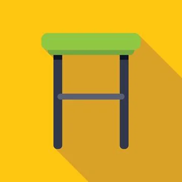 Bar stool with green upholstery casting long shadow on yellow background Stock Illustration