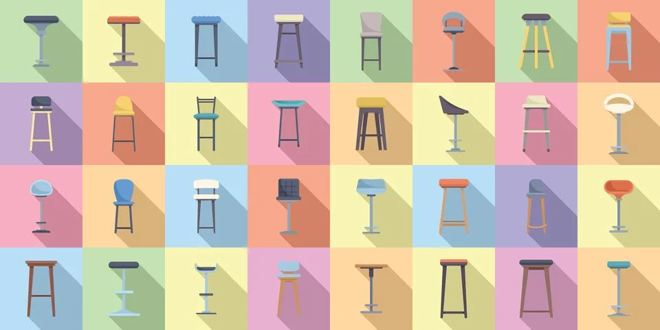 Bar stool icons set flat vector. Chair club Stock Illustration