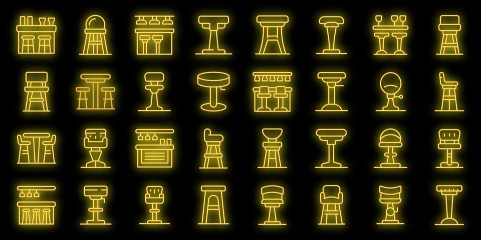 Bar stool icons set vector neon Stock Illustration