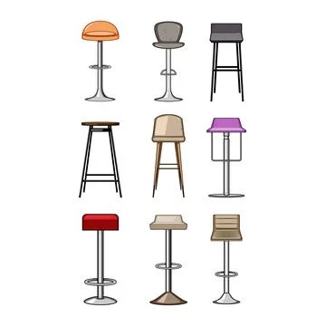 Bar stools collection featuring different designs and colors Stock Illustration