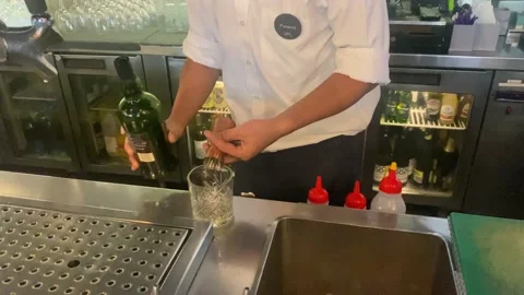 Bar Tender preparing Cocktail at Bar Stock Footage 219725056