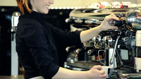 Bar Tender serving cappuccino Stock Footage 1078327