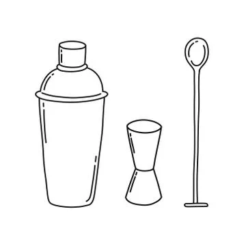 Bar tools doodle icons, vector line illustration Stock Illustration