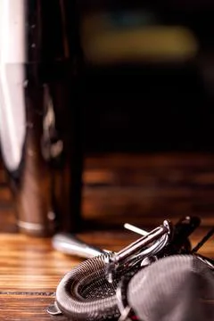 Bar tools on wood background Stock Photos