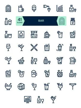 Bar Vector Icon Arsenal with 41 High Resolution Bold Line Pixel Aligned desig Illustrazione stock