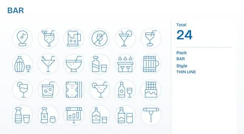Bar Vector Icon Repository containing 24 Thin Line 256x256 PIXEL Perfect gr.. Stock Illustration