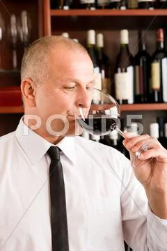 Bar waiter taste glass red wine restaurant Stock Photos