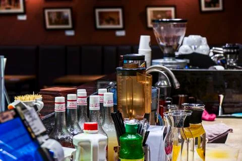  Bar wine table configuration close-up Foto stock
