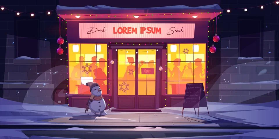 Bar at winter, night cafe, drinking establishment Stock Illustration