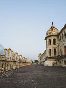 The Bara Imambara, Empty palace terrace with domed tower Stock Photos