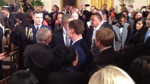 Barack Obama Walking through crowd and shaking hands at the White House Stock Footage 83513874
