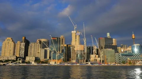 Barangaroo construction site, Darling Harbour, Sydney in 4k Stock Footage 58430106