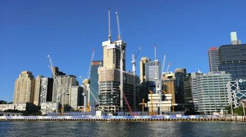 Barangaroo construction site, Darling Harbour, Sydney in 4k Stock Footage 58599221