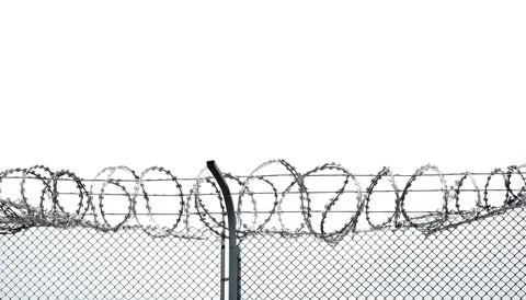 Barb, barbed or razor wire, is a type of steel fencing wire constructed wit.. Stock Photos