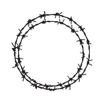 Barb wire circle vector fence frame. Barbed round wire ring prison logo Stock Illustration