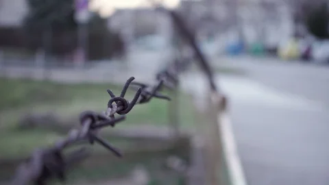 Barb wire fence close up Video stock 87182685