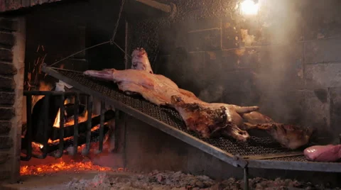 Barbacue lamb meat fire hot coal 4K UHD Stock Footage 61483623