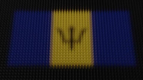 Barbadian Flag Light Shining on Scrolling Bullets Stock Footage 283609088