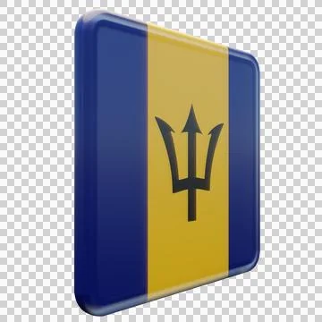 Barbados 3d illustration flag on pole. Wood flagpole Stock-Illustration