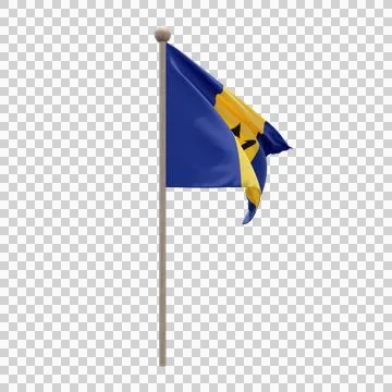 Barbados 3d illustration flag on pole. Wood flagpole Illustrazione stock
