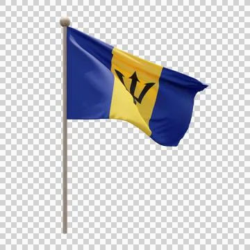Barbados 3d illustration flag on pole. Wood flagpole 库存插图