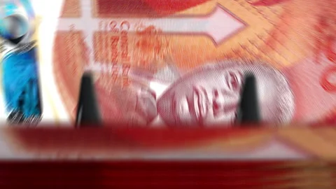 Barbados 50 Dollar money counting machine down loop Stock Footage 337619508