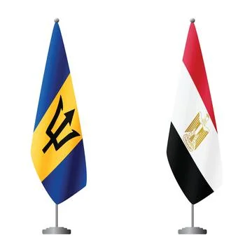 Barbados and Egypt flags on flagpoles for official ceremonies and meetings Stock Illustration