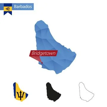 Barbados blue Low Poly map with capital Bridgetown. Illustration