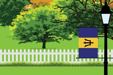 Barbados Day Trees Lamp Vector Illustration Stock Illustration