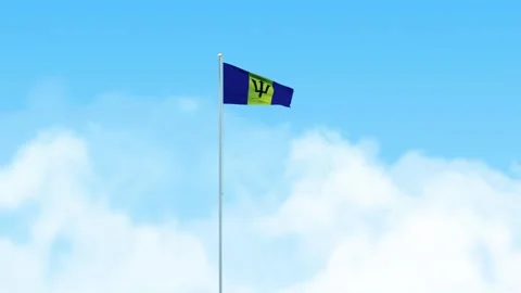 Barbados Flag 3D Render Animation Waving on Pole with Blue Sky Stock-Footage 333114739