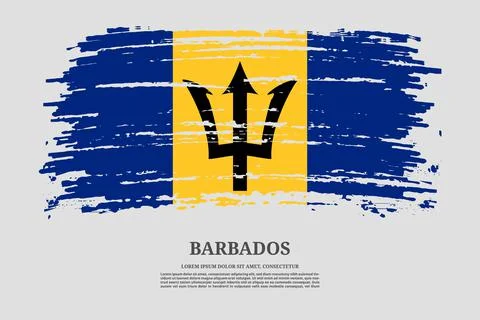 Barbados flag with brush stroke effect and information text poster, vector Illustrazione stock