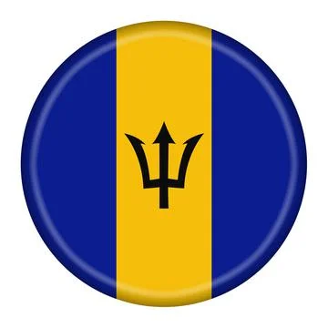 Barbados flag button 3d illustration with clipping path Stock Illustration