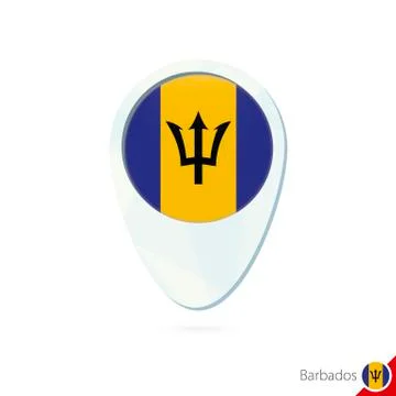 Barbados flag location map pin icon on white background. Stock Illustration