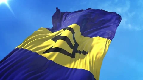 Barbados Flag Low Angle View Stock Footage 295684749