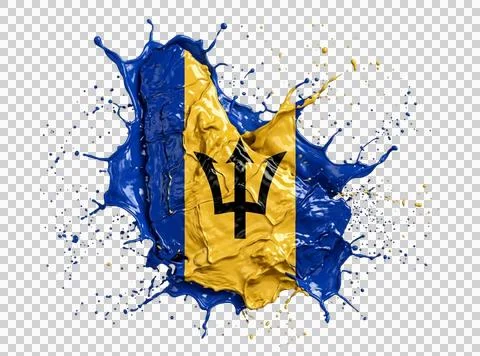 Barbados flag painted with liquid splash effect isolated on a transparent b.. Stock Illustration