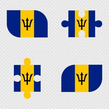 Barbados Flag Rounded Shapes and Puzzle Set. Stock Illustration