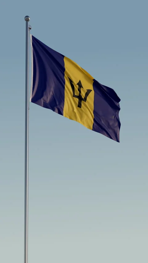 Barbados Flag Seamless Loop Cinematic Realistic Waving Blue Sky Stock Footage 316749995