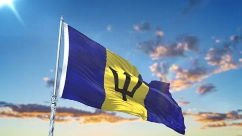 Barbados Flag With Sky Video stock 292998948