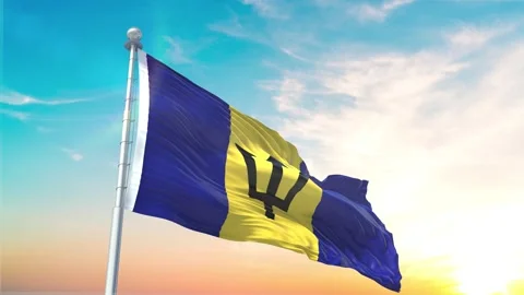 Barbados Flag With Sky Stock Footage 296477554