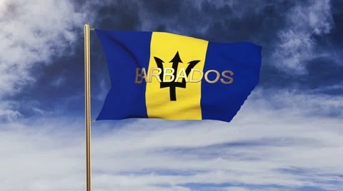 Barbados flag with title waving in the wind. Looping sun rises style.  Animation Stock Footage 48593441