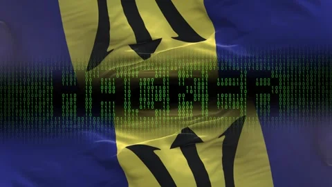 Barbados flag - Waving flag on matrix binary code background Stock Footage 321419563