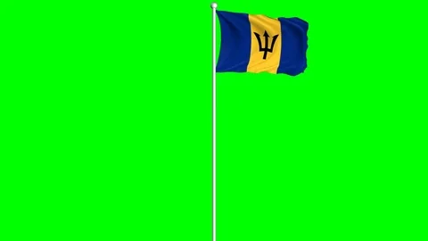 Barbados Flag Waving Fluttering on Wind Loopable Green Blue Screen Matte Stock Footage 77583002