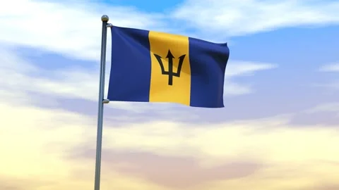Barbados Flag waving in the high wind Video stock 153869372