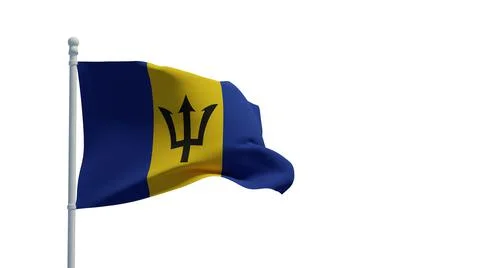 Barbados flag, waving in the wind - 3d rendering. Illustration, isolated on w イラスト素材