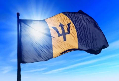 Barbados flag waving on the wind Stock Illustration