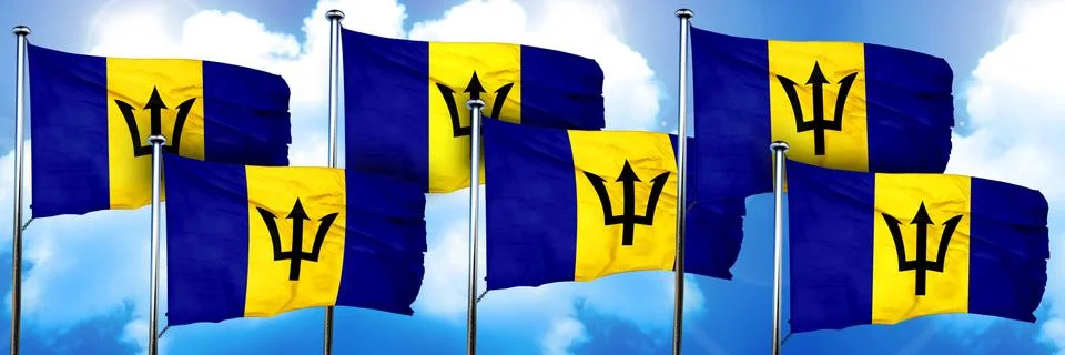Barbados flags, 3D rendering, on a cloud background Illustrazione stock