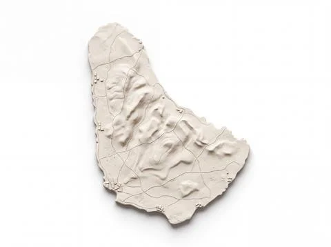 Barbados island map created from white clay highlighting mountain ridges an.. Foto stock